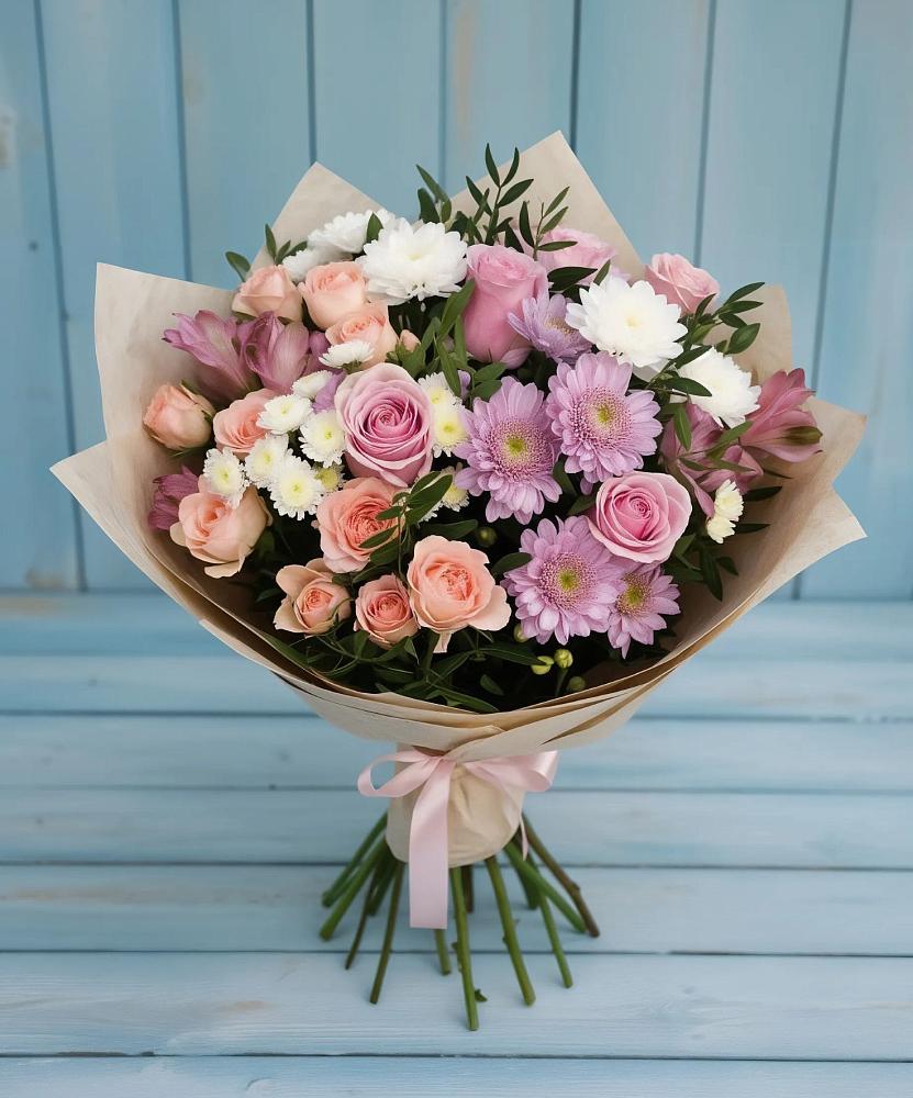 Букет цветов из: Хризантемы, Розы и Альстромерии в Красногвардейский